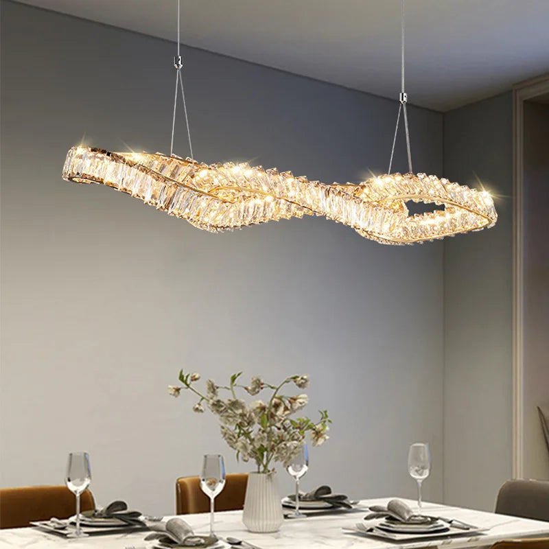 lustres modernes en cristal de luxe led suspendus dorés - vue 4 sur 10