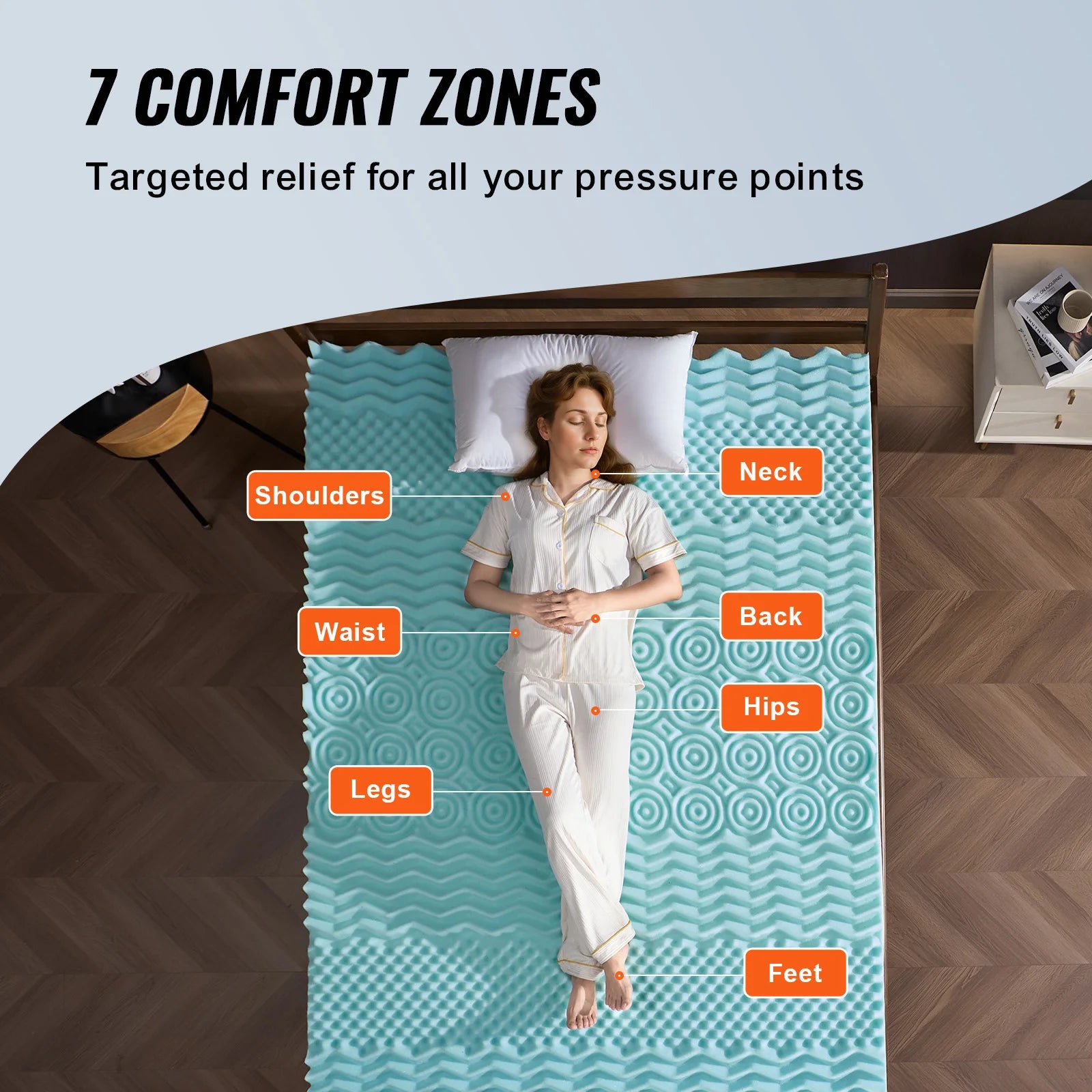 VEVOR Mattress Topper Queen Size 2" / 3" Thickness Soft Memory Foam Mattress Pad, Cooling Gel Infusion Comfy Support for Any Bed - vue 4 sur 8