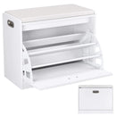Getone Shoe Bench Entryway Shoe Rack, White Shoe Storage Cabinet with PU Leather Seat, Flip Drawer, White 60x29.5x50.5cm