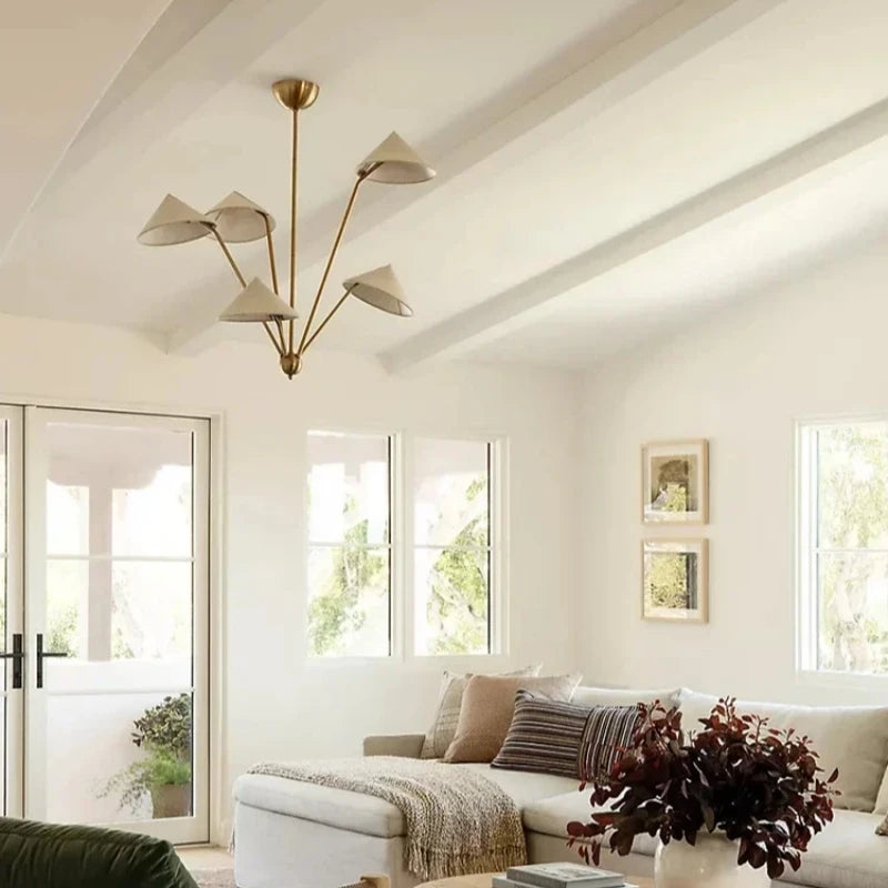 lustre moderne en tissu avec abat-jour créatif et éclairage led - vue 5 sur 7