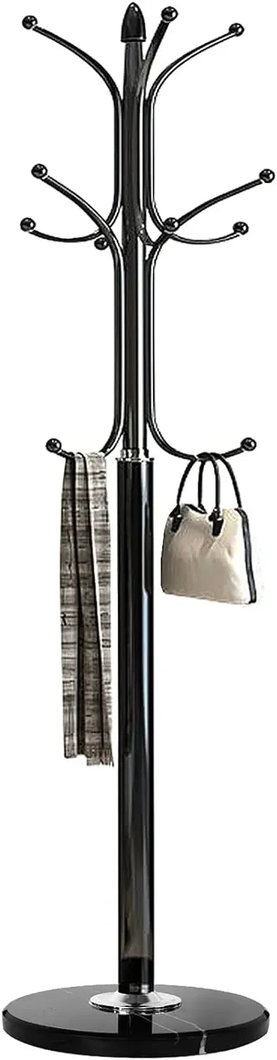 Metal Coat Rack Stand with Natural Marble Base, Free Standing Hall Tree with 12 Hooks for Hanging Scarf, Bag, Jacket - vue 9 sur 9