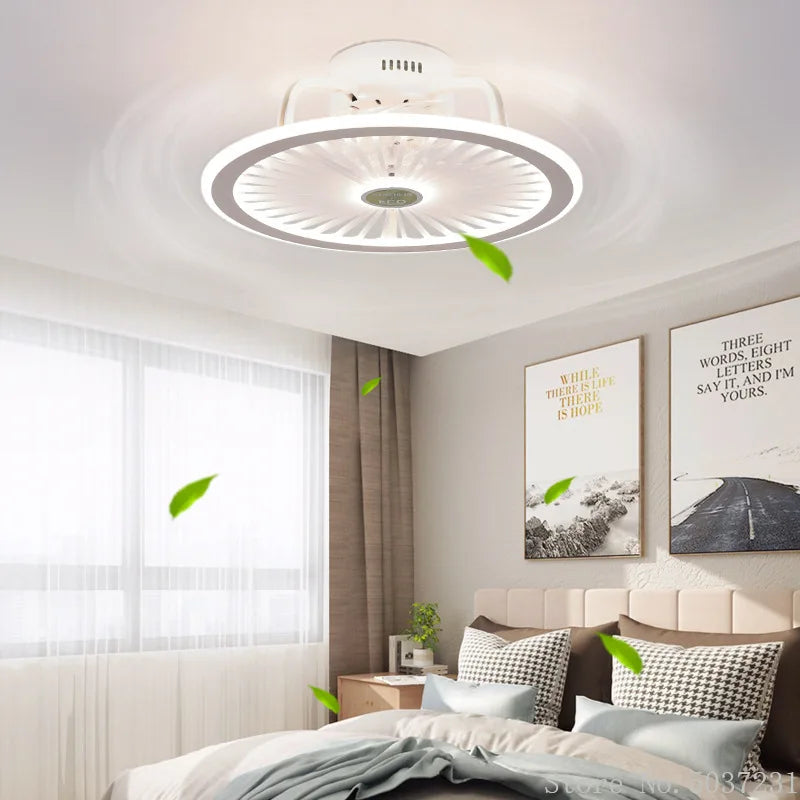 110V / 220V Nordic Simple Bedroom Ceiling Fan Lamp Invisible Restaurant Living Room Children's Room Intelligent Fan Home Decor - vue 3 sur 13
