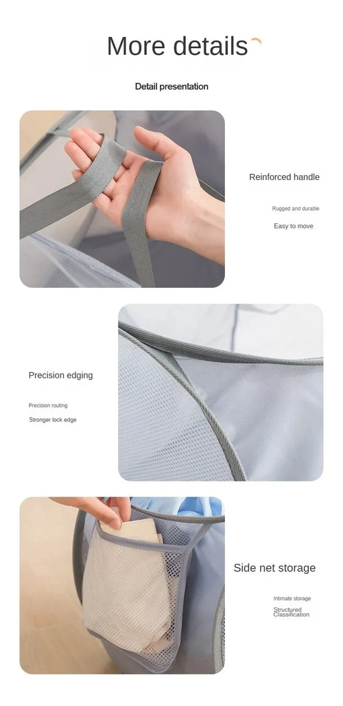 Foldable Mesh Storage Basket for Home and Bathroom,Shower Laundry Bag,Dirty Clothes Bag,Portable Business Travel,No Partition - vue 7 sur 14