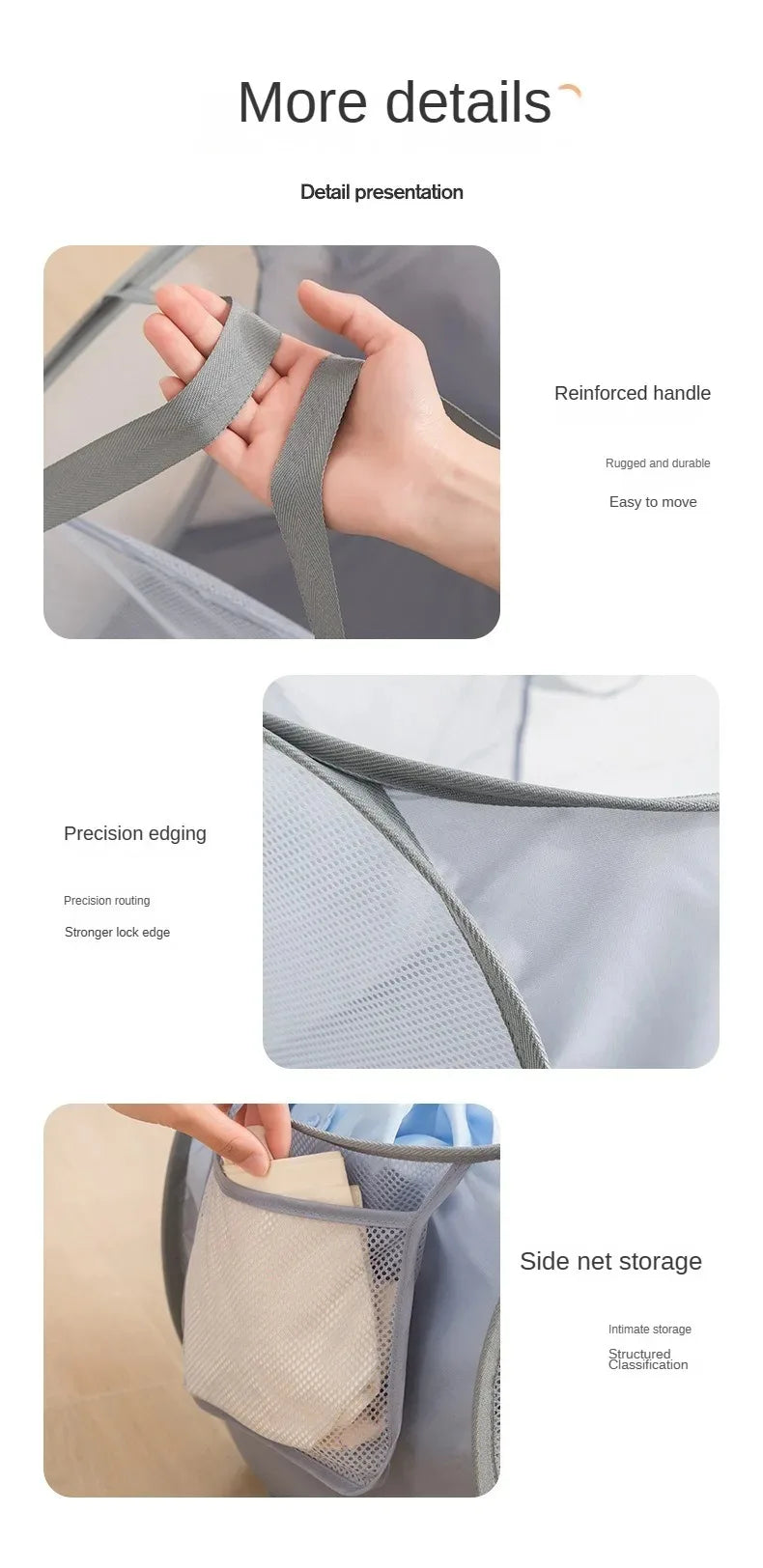 Foldable Mesh Storage Basket for Home and Bathroom,Shower Laundry Bag,Dirty Clothes Bag,Portable Business Travel,No Partition - vue 6 sur 14