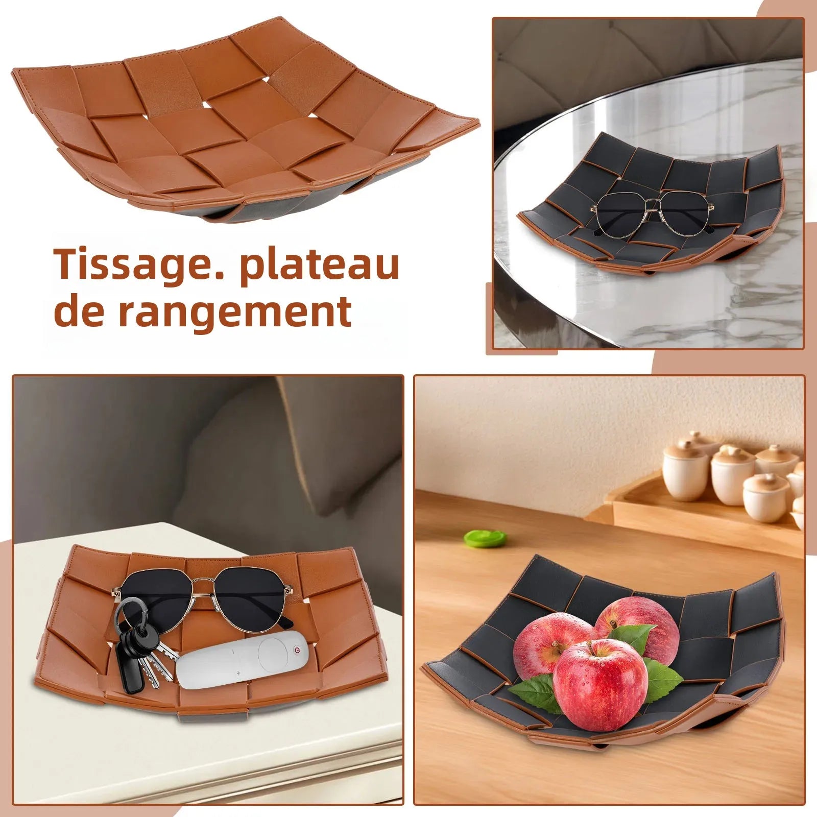 plateau de rangement en cuir pour clés et objets divers - vue 6 sur 10