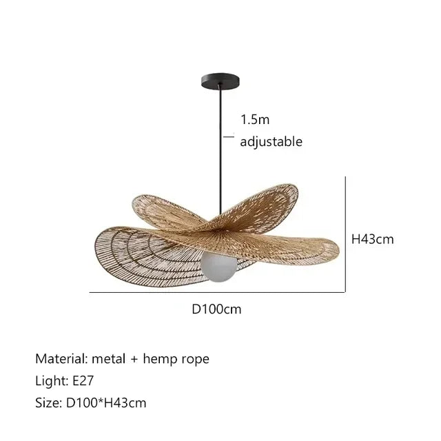 Wabi sabi style pendant light, rattan woven light, dining room home decoration, bedroom living room pendant light - vue 15 sur 15