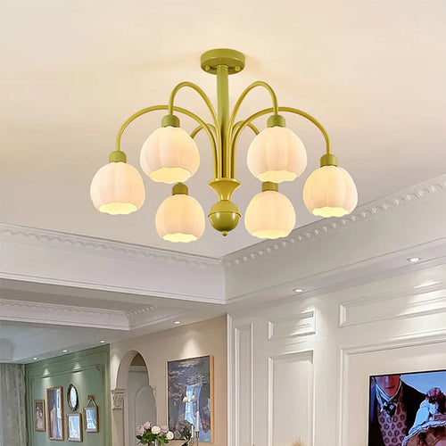 lustre en verre style nordique avec abat-jour citrouille pour décoration maison