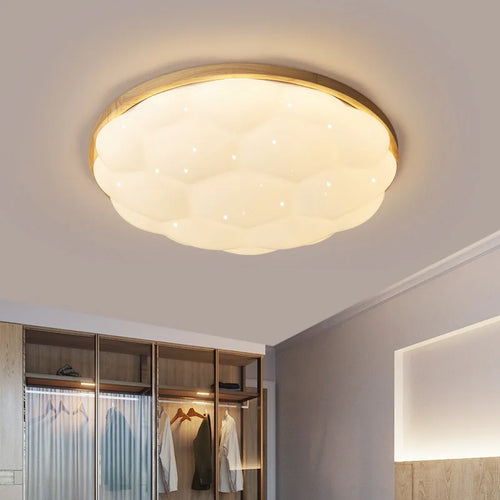 Minimalist nordic LED ceiling light in acrylic and wood, pumpkin shape - vue 2 sur 12