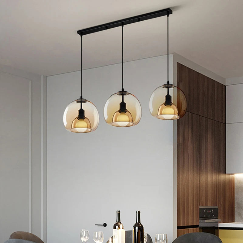 lampe verre table industrielle suspendue fumée gris ambre led e27 suspension - vue 4 sur 10