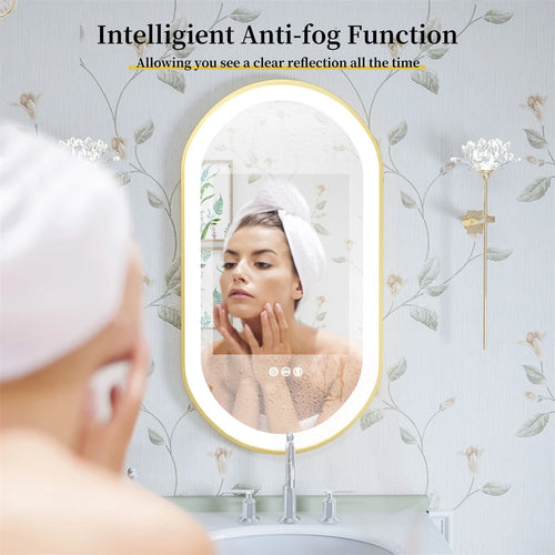 LED Bathroom Mirror Oval Illuminated Wall Mirror Aluminum Gold Frame Memory Anti-fog 3 Changeable Color, IP56 800/1000/1200MM - vue 5 sur 9