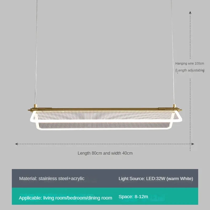 lustre rectangulaire réglable en acrylique pour éclairage créatif - vue 7 sur 12