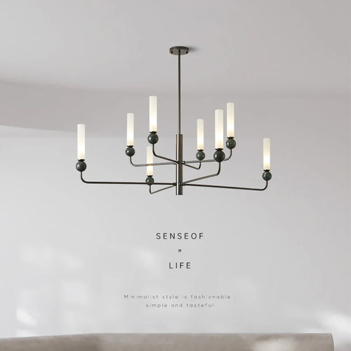 Vintage luxury marble and copper LED pendant chandelier - vue 2 sur 10