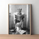 Animal On the Toilet Canvas Painting, Funny Bathroom Wall Art Pictures Prints, Black And White Animal Poster, Home Decor Murals