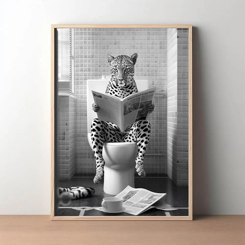 Animal On the Toilet Canvas Painting, Funny Bathroom Wall Art Pictures Prints, Black And White Animal Poster, Home Decor Murals - vue 6 sur 7