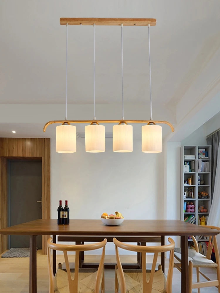 lustre nordique en bois et verre pour éclairage intérieur - vue 2 sur 8