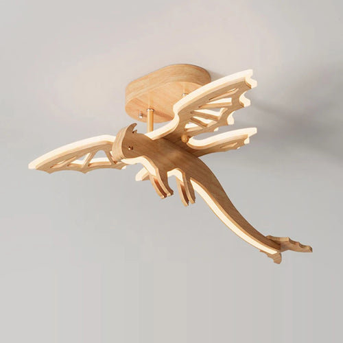 plafonnier led dragon en bois nature nordique pour enfants