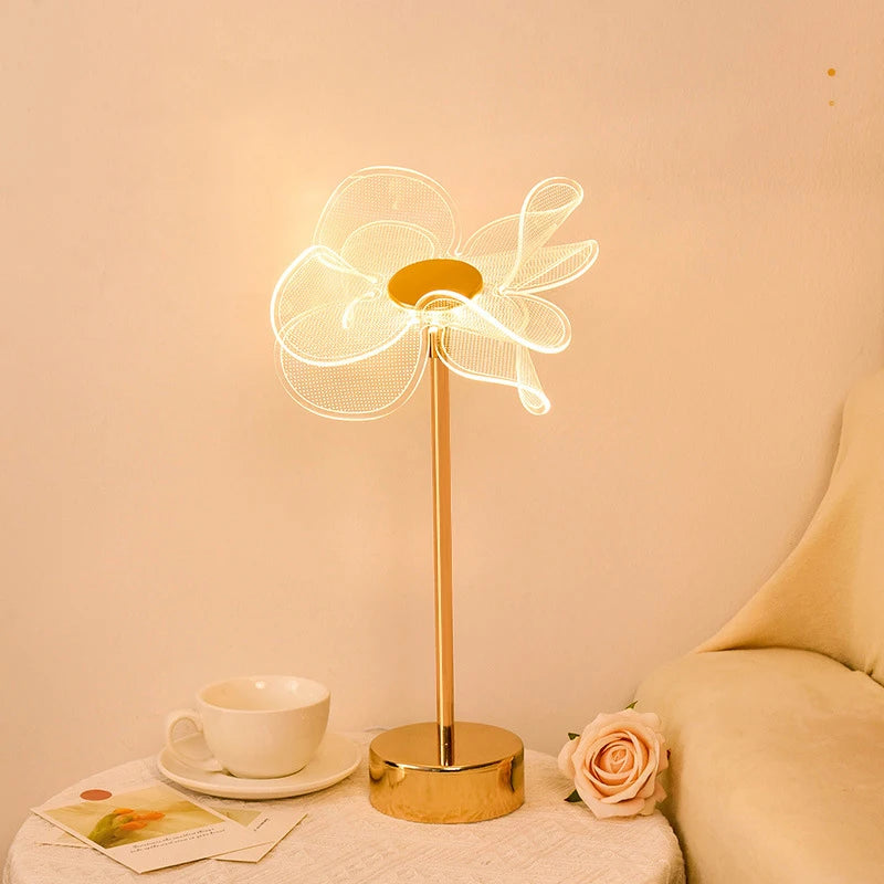 Lampe de table rétro or acrylique papillon LED lampe de bureau hôtel villa art décor LED lampe de table salon chevet LED veilleuses - vue 3 sur 14