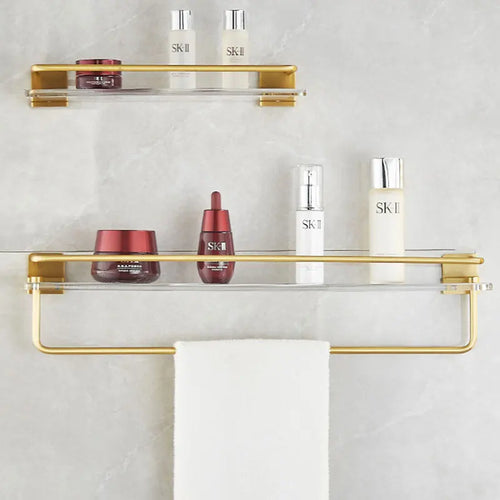 DOOKOLE Bathroom Floating Shelves Gold, Wall Mounted Storage Shelves with Towel Bar for Bathroom, Kitchen, Bedroom - vue 4 sur 11
