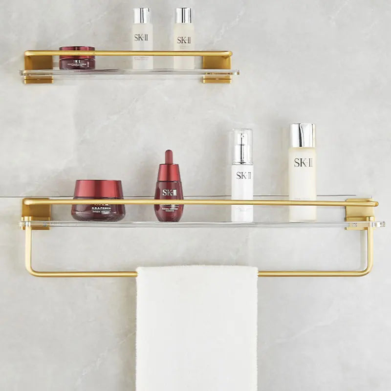 DOOKOLE Bathroom Floating Shelves Gold, Wall Mounted Storage Shelves with Towel Bar for Bathroom, Kitchen, Bedroom - vue 3 sur 11