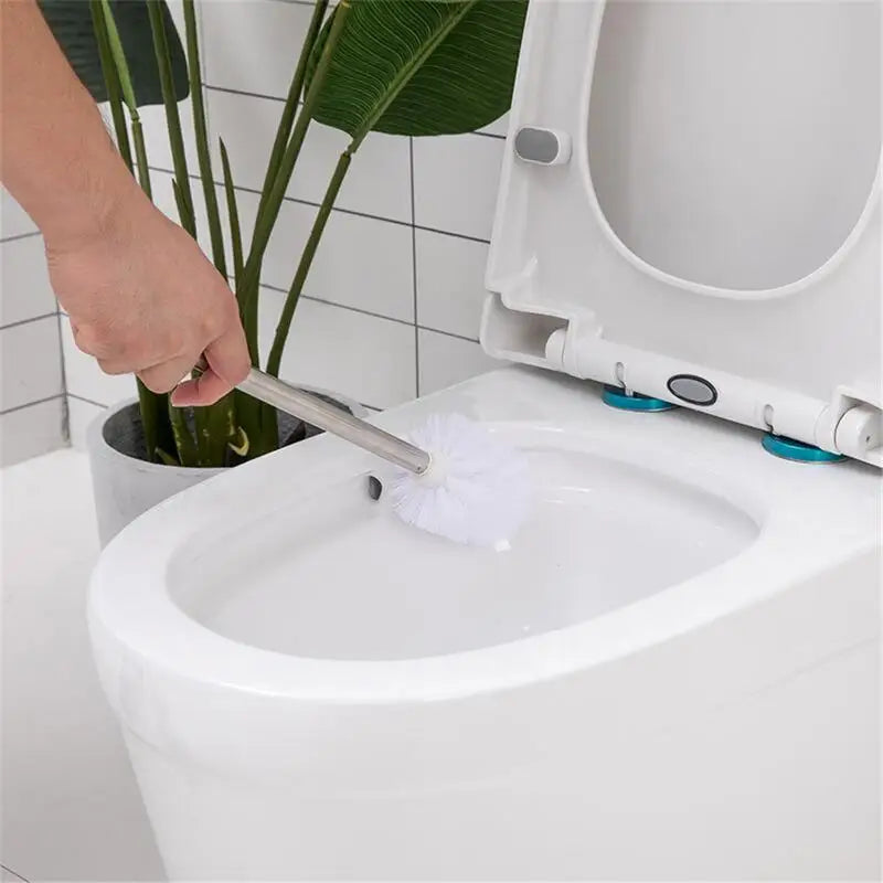 brosse de toilette en plastique avec manche inoxydable et poils souples - vue 8 sur 8