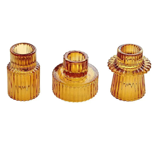 3PCS Set Glass Candlestick,Stick Candle Holder,Transparent Pink Green Amber Color,Wedding Romantic Table Candle Stand,Home Decor - vue 8 sur 8