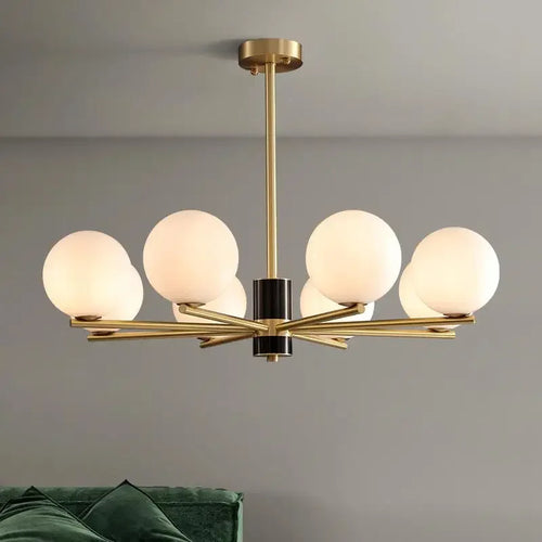 suspension nordique luxe en cuivre doré avec boules de verre blanches