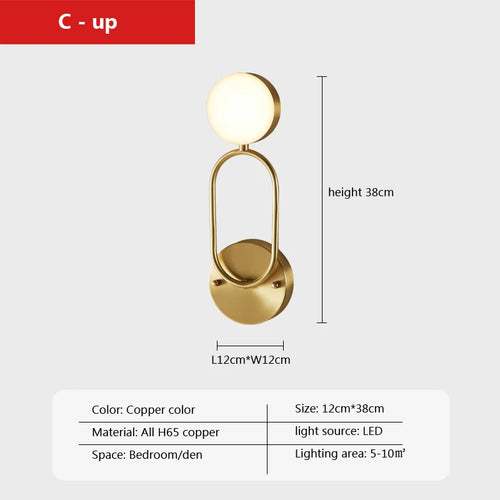 LED cuivre applique moderne nordique simple étude décoratif - vue 13 sur 13