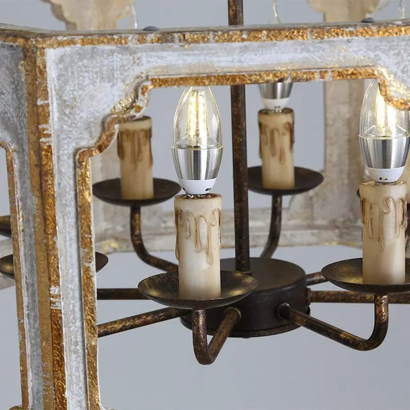 lustre rétro américain en bois massif pour villa vintage