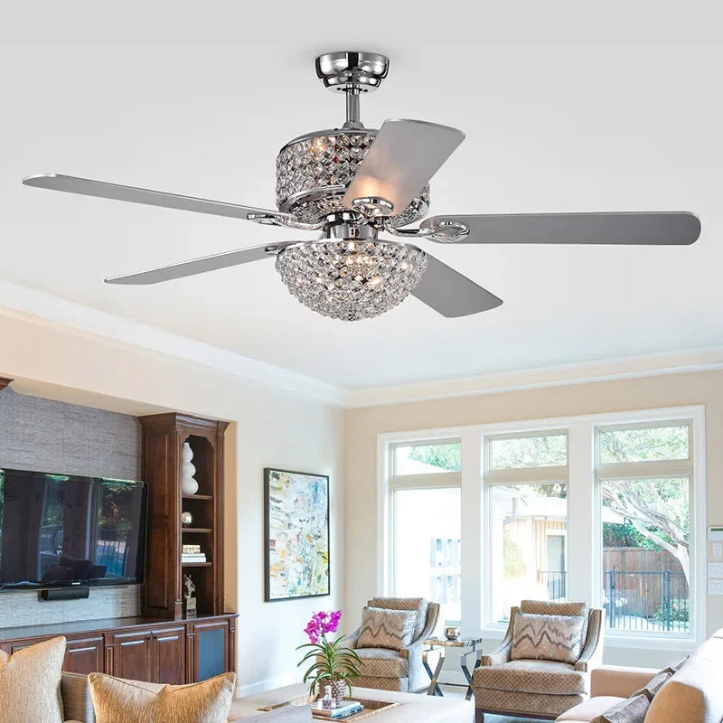ventilateur de plafond en cristal avec télécommande et lumières - vue 4 sur 9