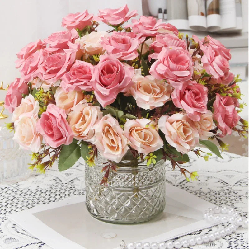 bouquet de roses décoratives en soie parfum de miel pour décoration intérieure - vue 7 sur 12