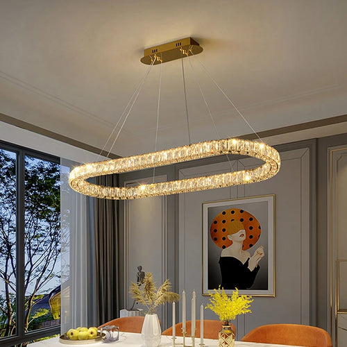 Plafonnier anneau led luxe dimmable doré cristal - vue 5 sur 5