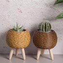 pot de fleurs rotin tressé créatif avec pieds amovibles et support durable