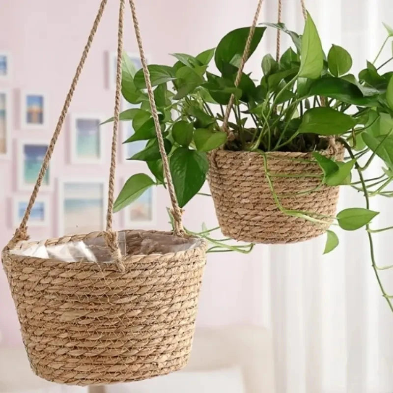 1 Set, Garden Hanging Planter Macrame Plant Storage Basket Jute Rope Woven Indoor Outdoor Flower Pot Holder Plant Hangers Home D - vue 1 sur 6