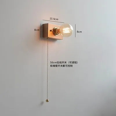 Vintage walnut wall light with switch and pull cord