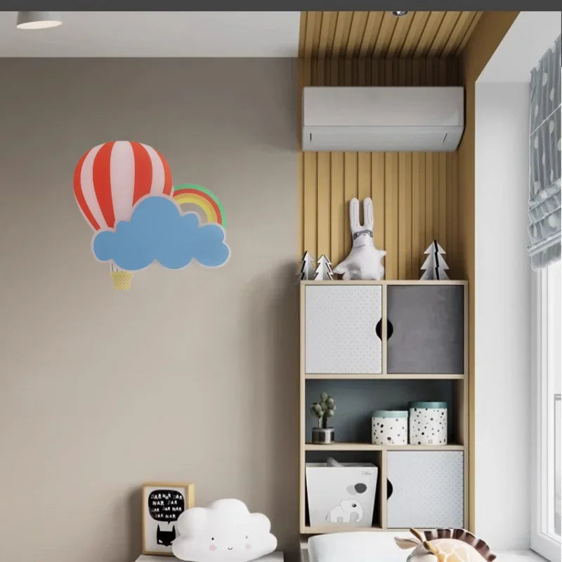 applique murale led nuage montgolfière dessin animé pour enfant - vue 3 sur 7