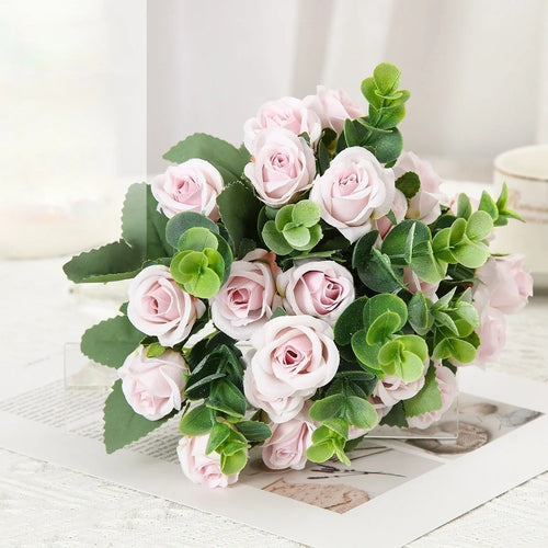 lot de 10 roses artificielles bouquet avec eucalyptus et pivoines décoratif - vue 11 sur 10