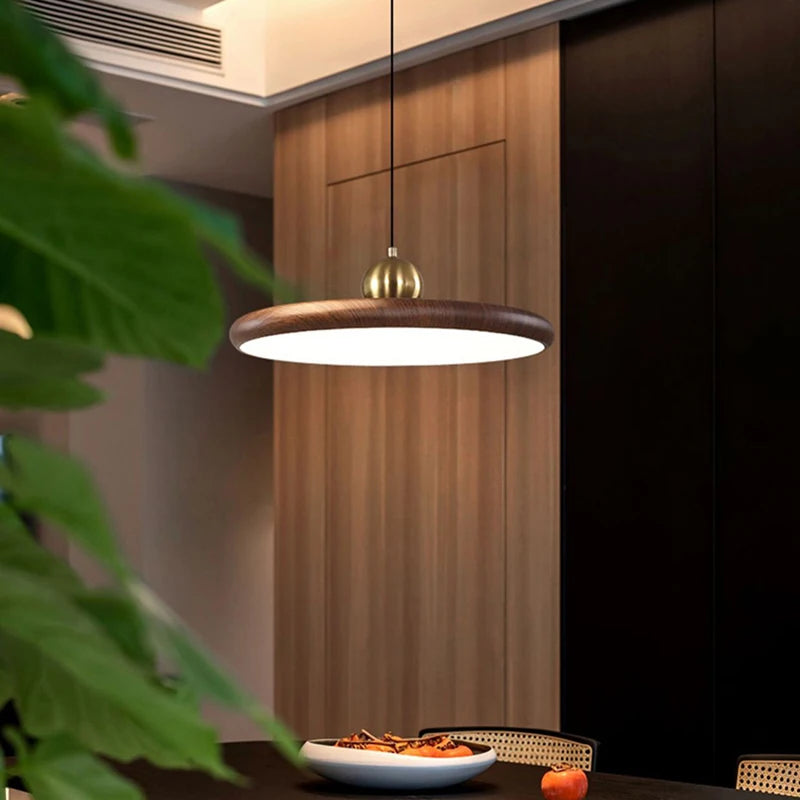 lustre en fer imitation grain de bois luminaire suspendu variable - vue 5 sur 7