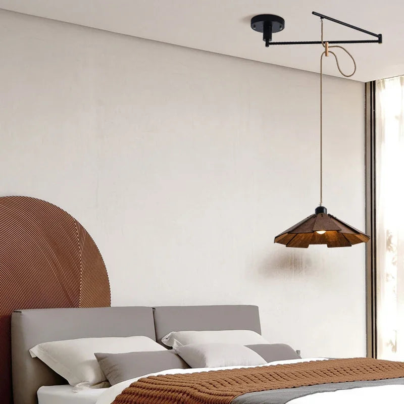 Minimalist Wooden Dining Table, Movable Pendant Light, LED Nordic Bar Counter, Living Room, Bedroom, Study, Pendant Light - vue 4 sur 11
