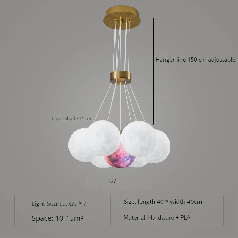 lustre nordique design planète lune avec bulles suspendu décoratif - vue 6 sur 18