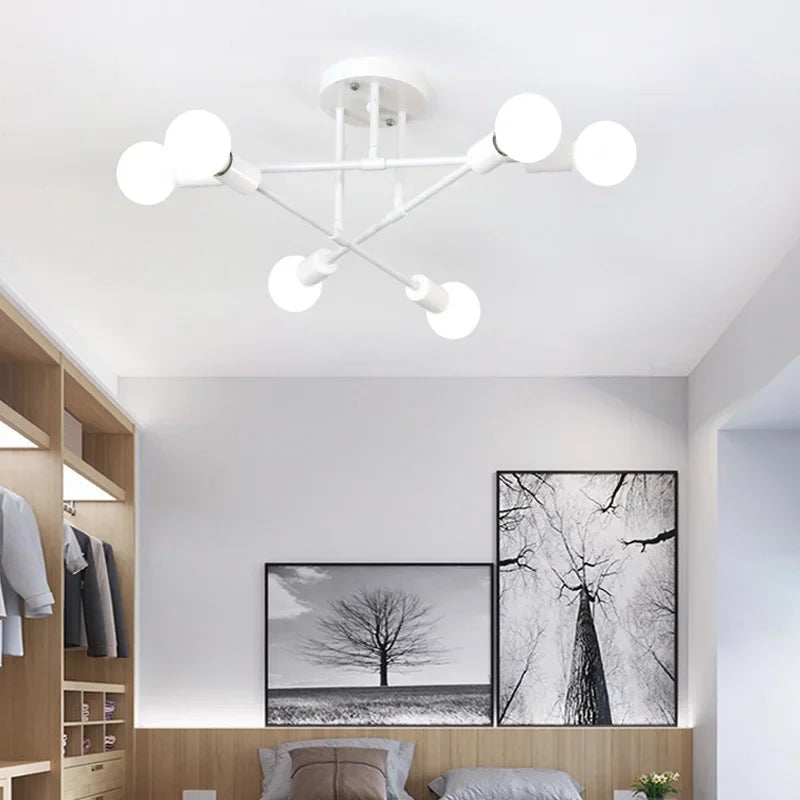 Moderne Créatif LED Plafonnier Lustre Spoutnik Lumière Semi-intégré Nordique Décor À La Maison Luminaires pour Chambre Salon - vue 14 sur 14