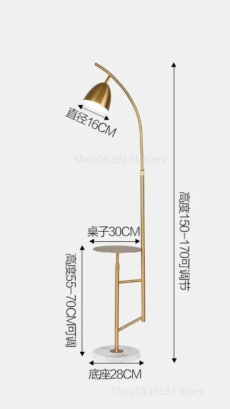 Nordic design gold shelf floor lamp with marble side table for living room, bedroom or office - vue 11 sur 10