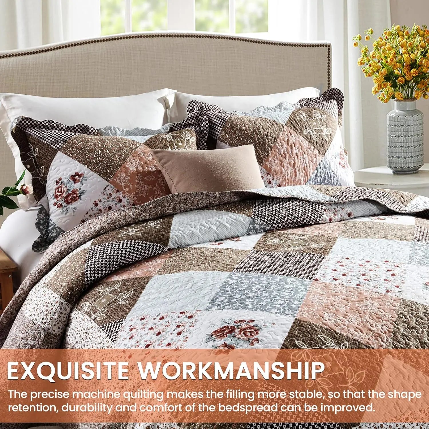 （Kostenloser Versand）Tagesdecke Patchwork 220x240cm, Bettüberwurf 230x250cm für Doppelbett, Gesteppte Patchworkdecke