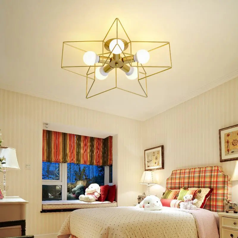 lustre moderne minimaliste en cuivre avec abat-jour étoile led - vue 5 sur 23