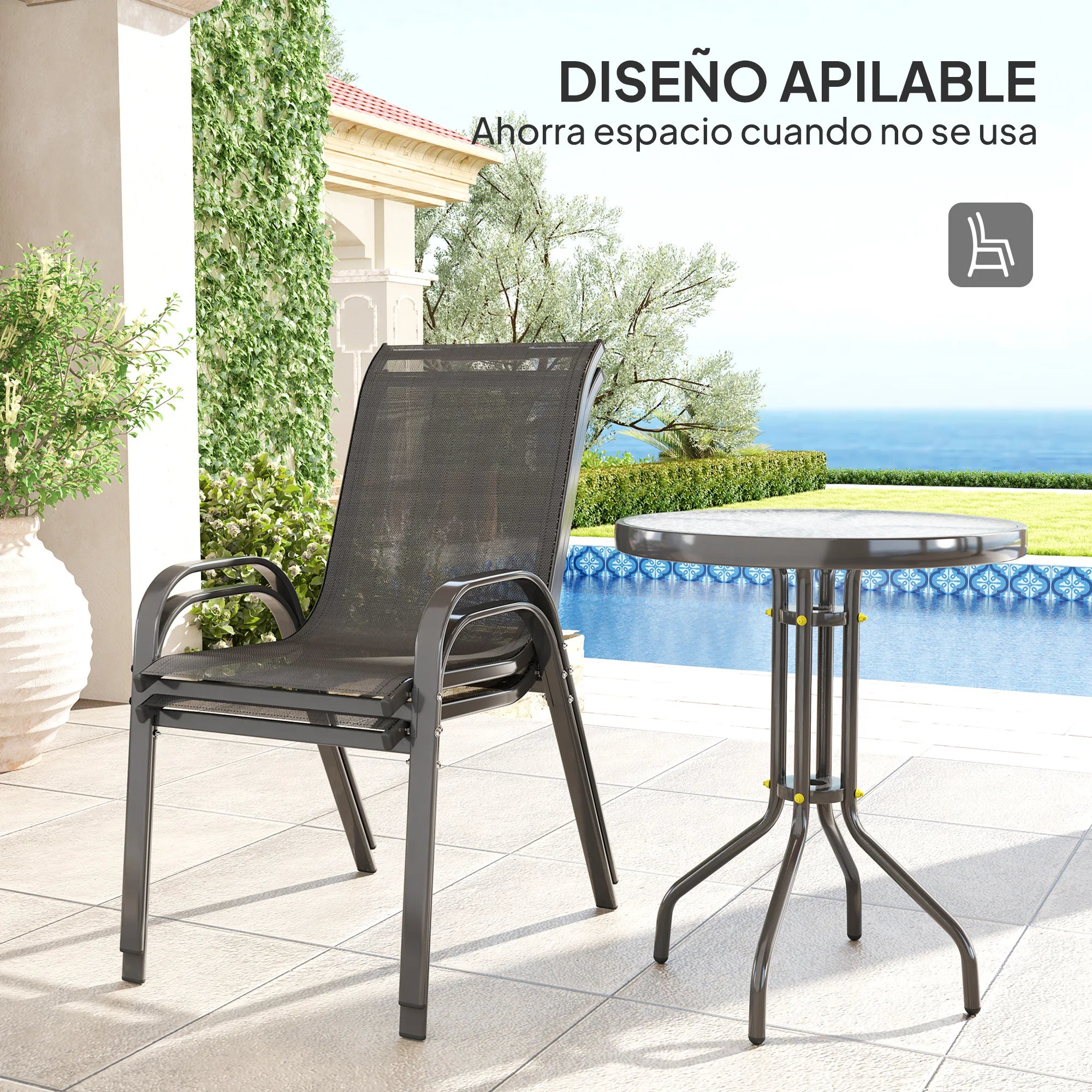 ensemble table et chaises terrasse extérieur 3 pièces - vue 6 sur 6