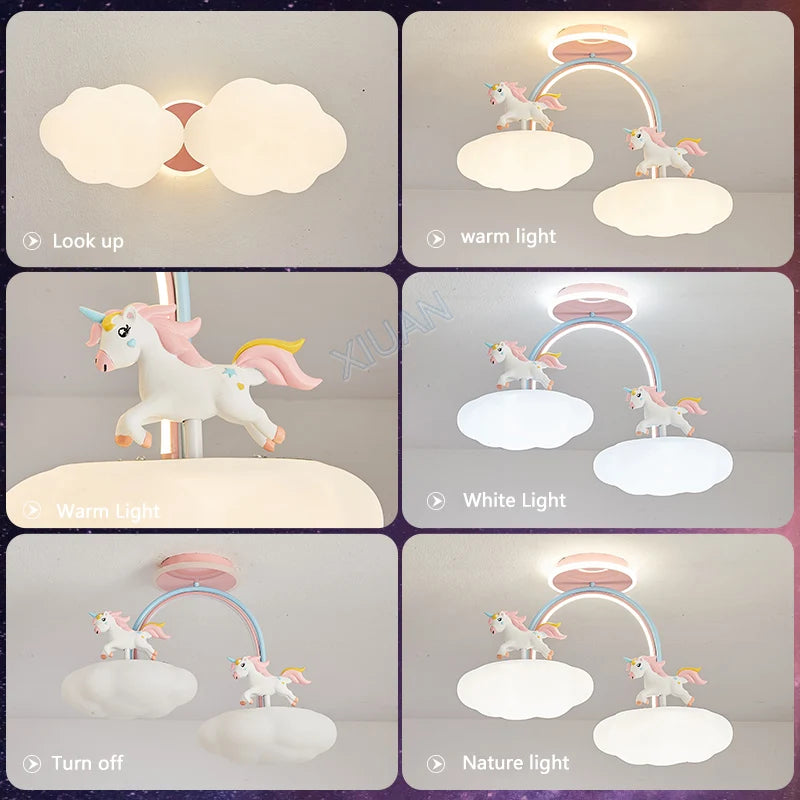 lustre licorne dessin animé avec télécommande pour enfants - vue 6 sur 8