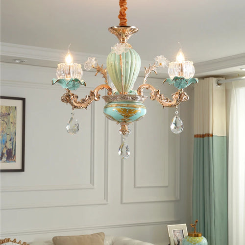 Lustre céramique à fleurs et cristal - vue 4 sur 13