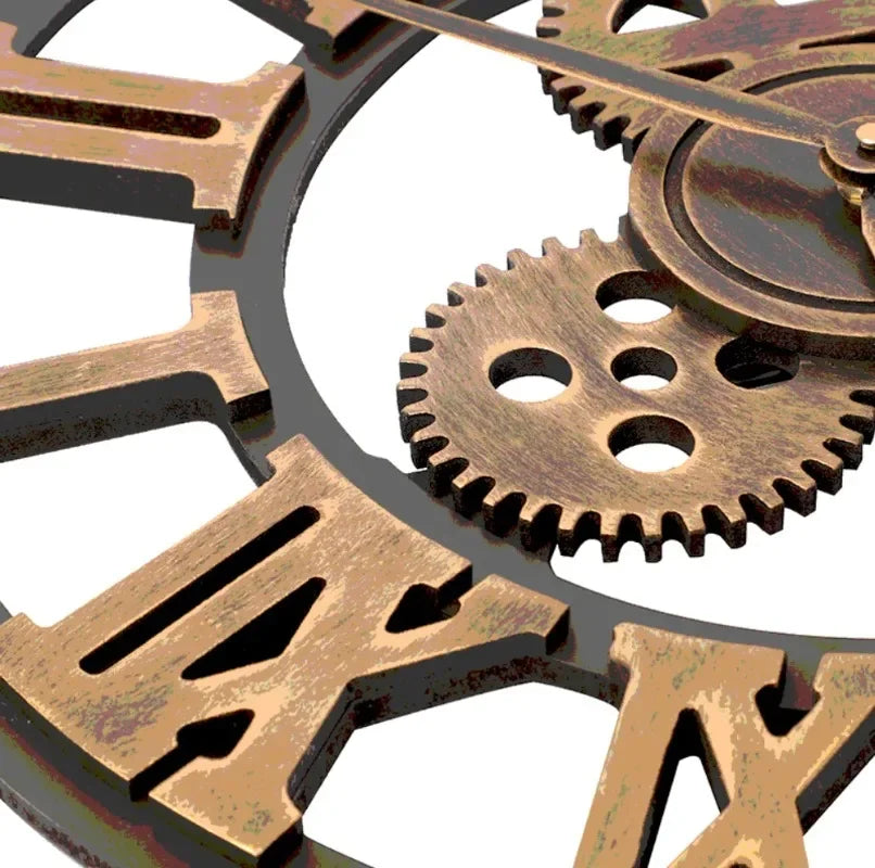 horloge murale à engrenages décor rustique style industriel - vue 6 sur 10