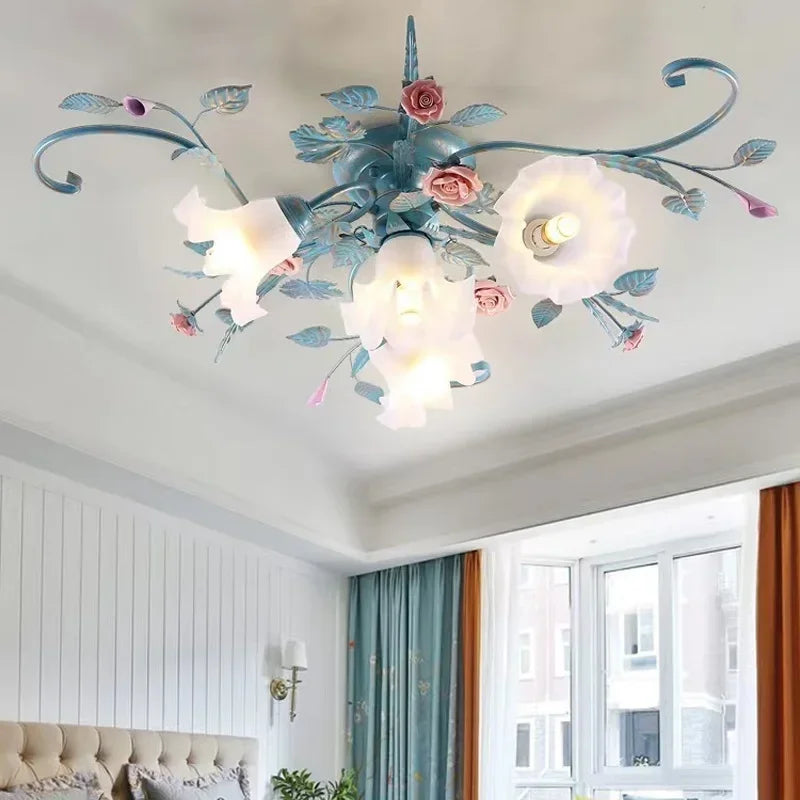 plafonnier romantique style pastoral en fleurs et herbes - vue 6 sur 10