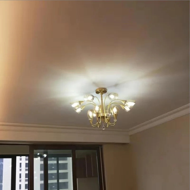 lustre en cristal moderne en cuivre pour éclairage intérieur - vue 5 sur 14