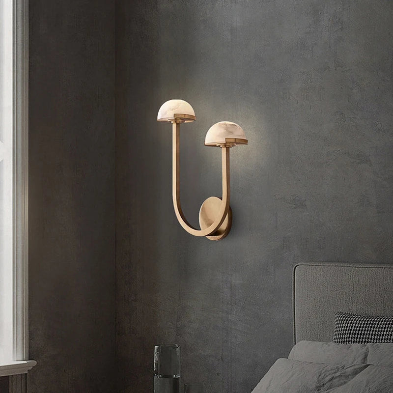 Applique murale style Américain Vintage Double Demi Boule Couloir Escalier Lampe Noir Cuivre LED Chambre Salon Marbre Décoratif Applique Murale